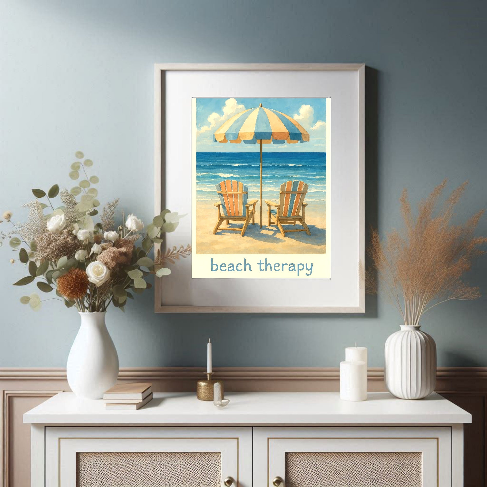 Beach Therapy Sun Lounger Wall Art Print