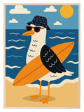Surfing Seagull Print | Fun Coastal Kids Wall Art