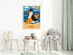 Surfing Seagull Print | Fun Coastal Kids Wall Art