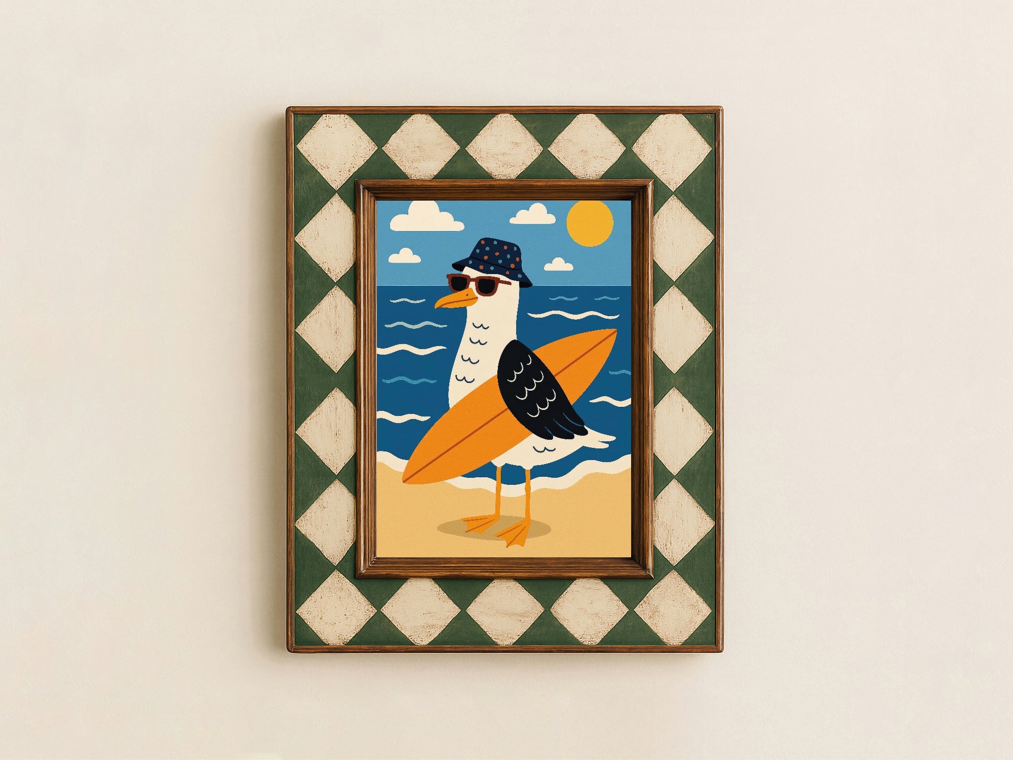 Surfing Seagull Wall Art Print