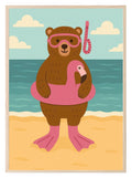 Swimming Bear Print | Fun Coastal Kids Wall Art