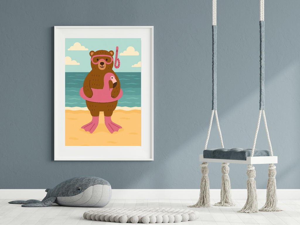 Swimming Bear Wall Art Print