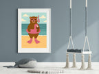 Swimming Bear Print | Fun Coastal Kids Wall Art