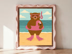 Swimming Bear Print | Fun Coastal Kids Wall Art