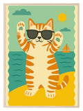 Cat at the Beach Print | Fun Coastal Wall Art