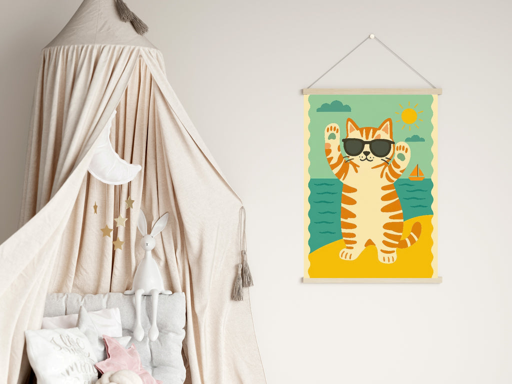 Cat At The Beach Wall Art Print