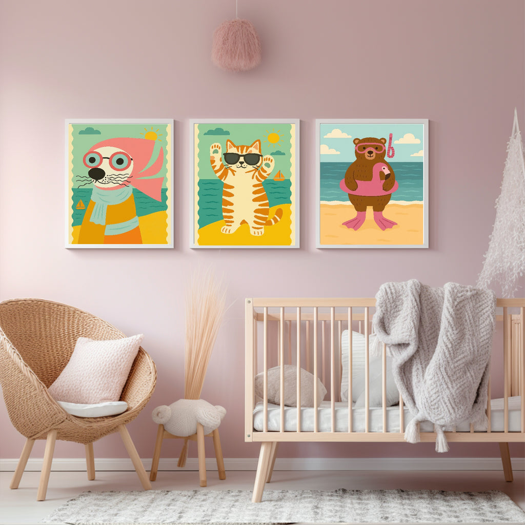 Cat At The Beach Wall Art Print