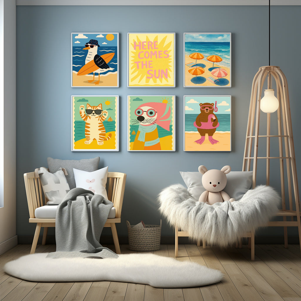 Surfing Seagull Wall Art Print