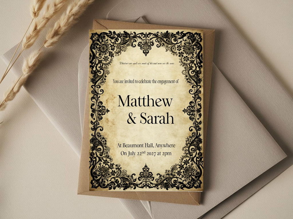 Black Lace Gothic Engagement Party Invitations | Personalised