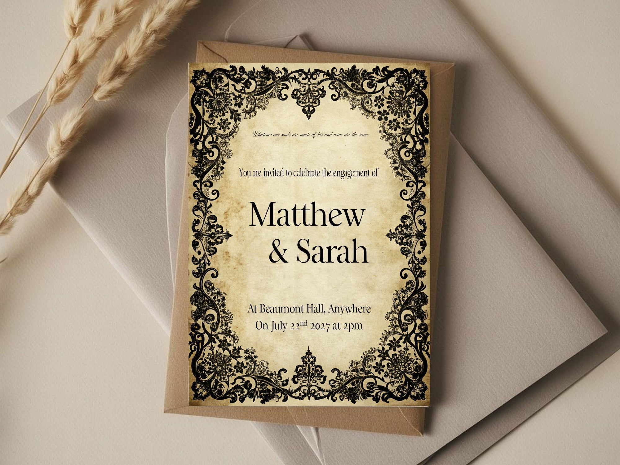 Black Lace Gothic Engagement Party Invitations | Personalised