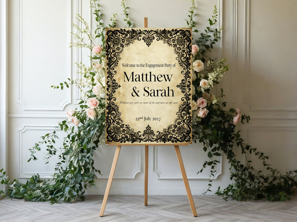 Black Lace Gothic Engagement Party Invitations | Personalised