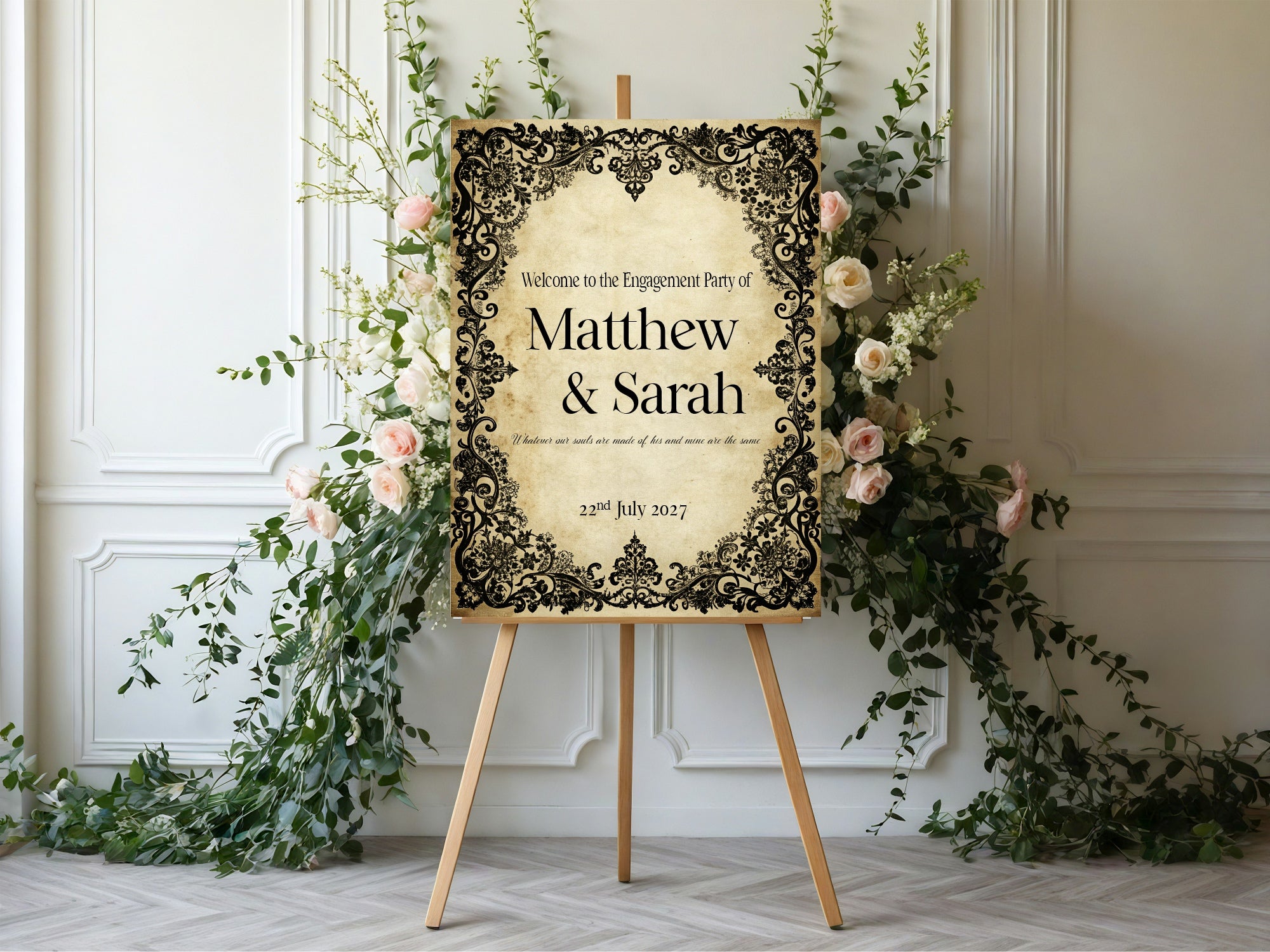 Black Lace Gothic Engagement Welcome Sign | Personalised
