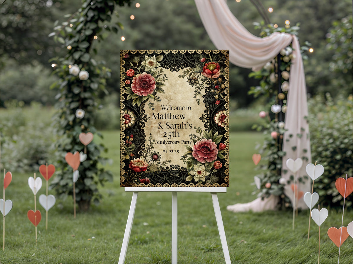 Gothic Floral anniversary welcome sign design, image 2