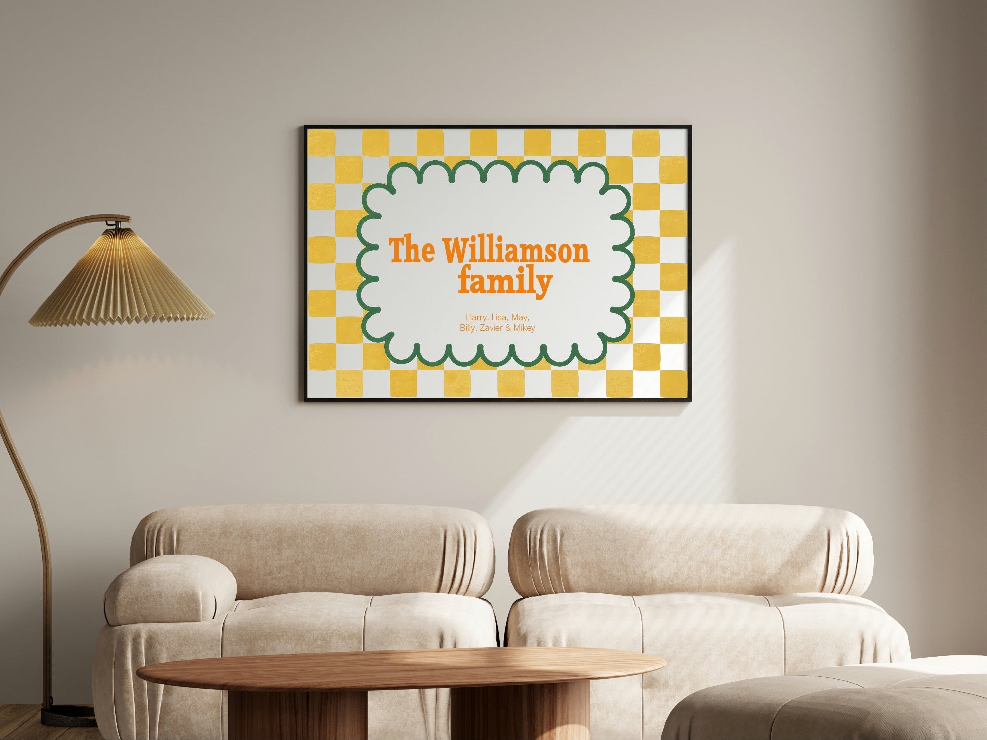 Personalised Checkerboard Family Print | Colourful Name Wall Art
