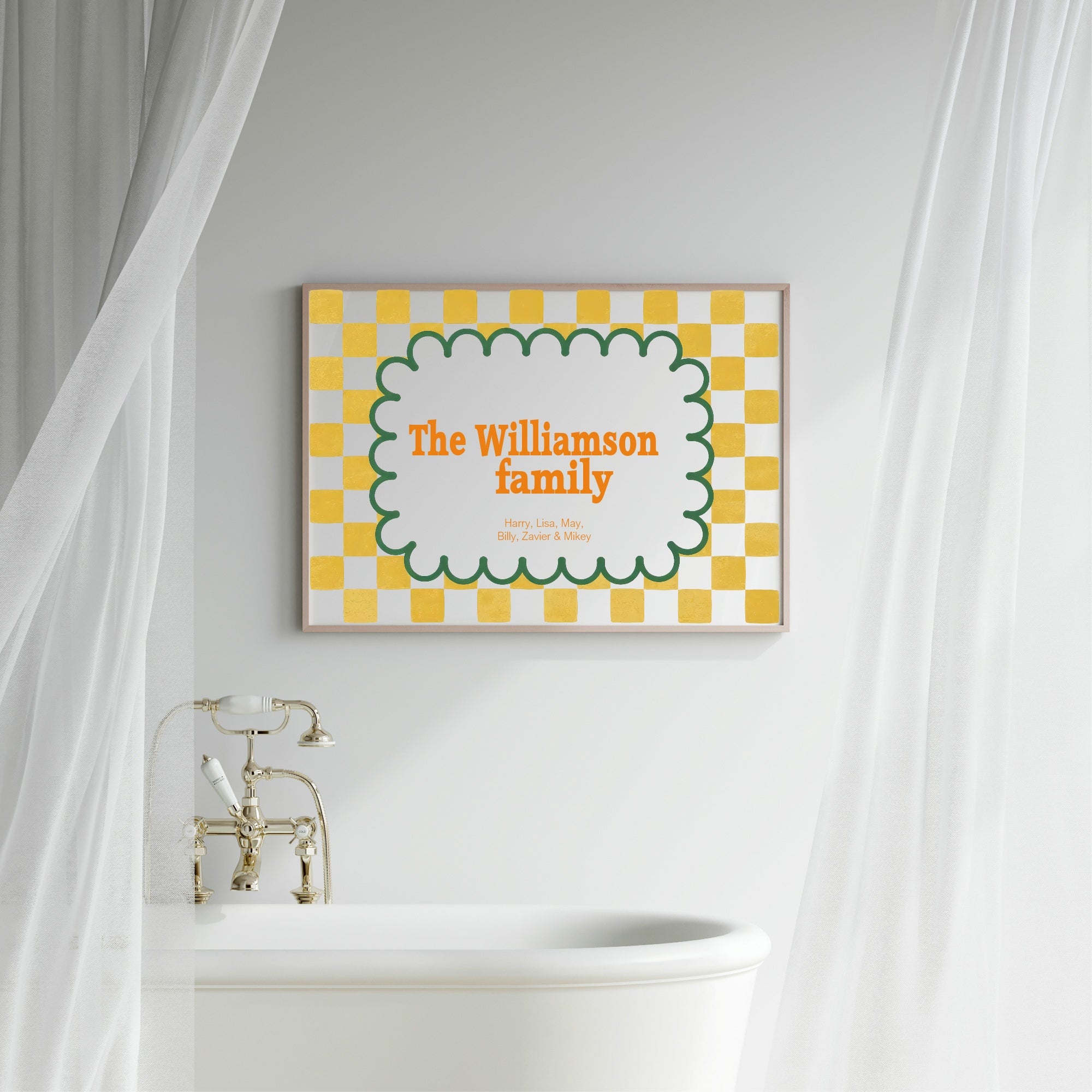 Personalised Checkerboard Family Print | Colourful Name Wall Art