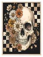 Checkerboard Floral Skull Print | Gothic Wall Art