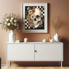 Checkerboard Floral Skull Print | Gothic Wall Art