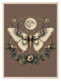 Brown Moth & Moon Print | Celestial Gothic Wall Art