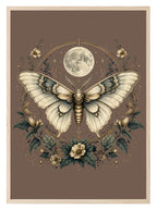 Brown Moth & Moon Print | Celestial Gothic Wall Art