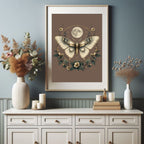 Brown Moth & Moon Print | Celestial Gothic Wall Art