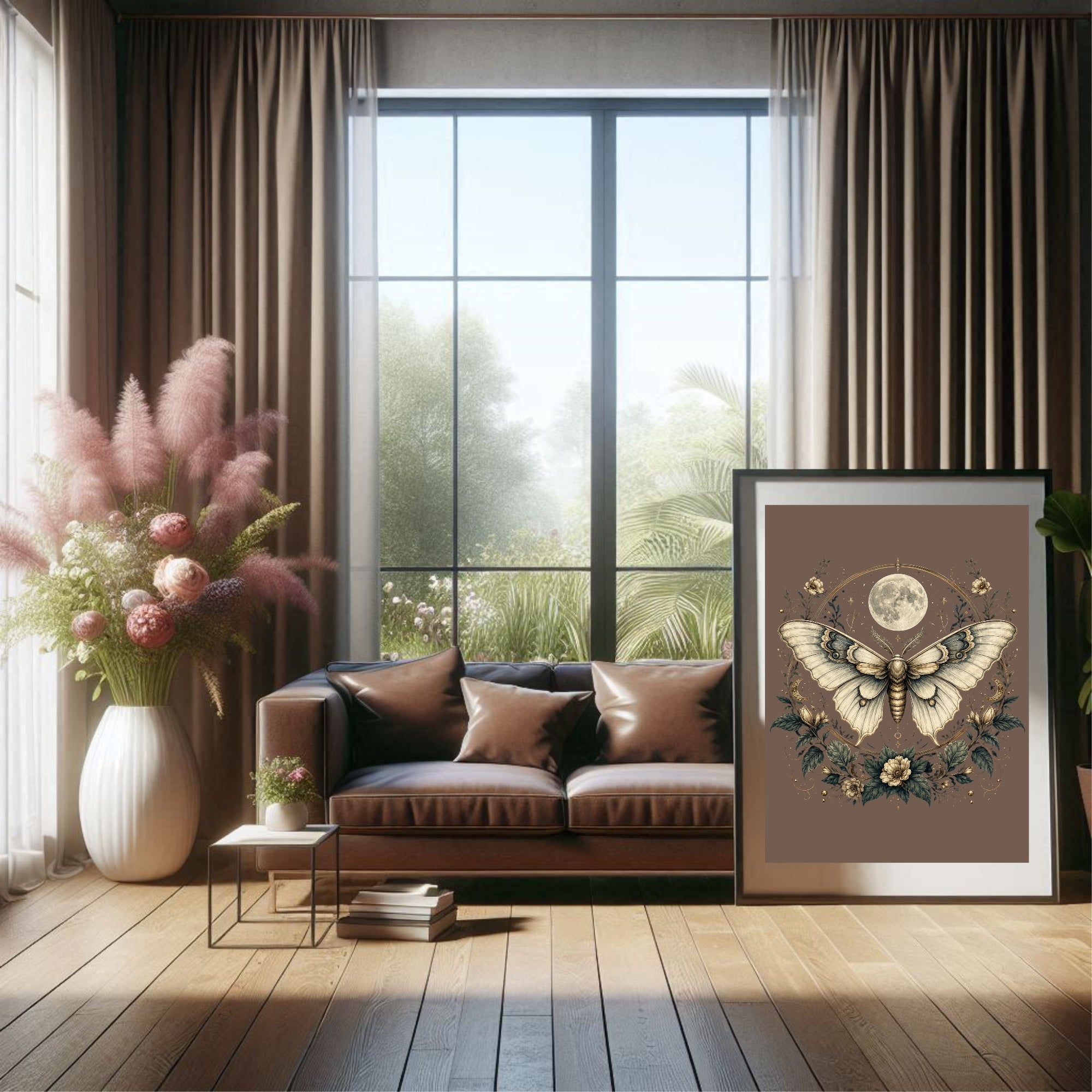 Brown Moth & Moon Print | Celestial Gothic Wall Art