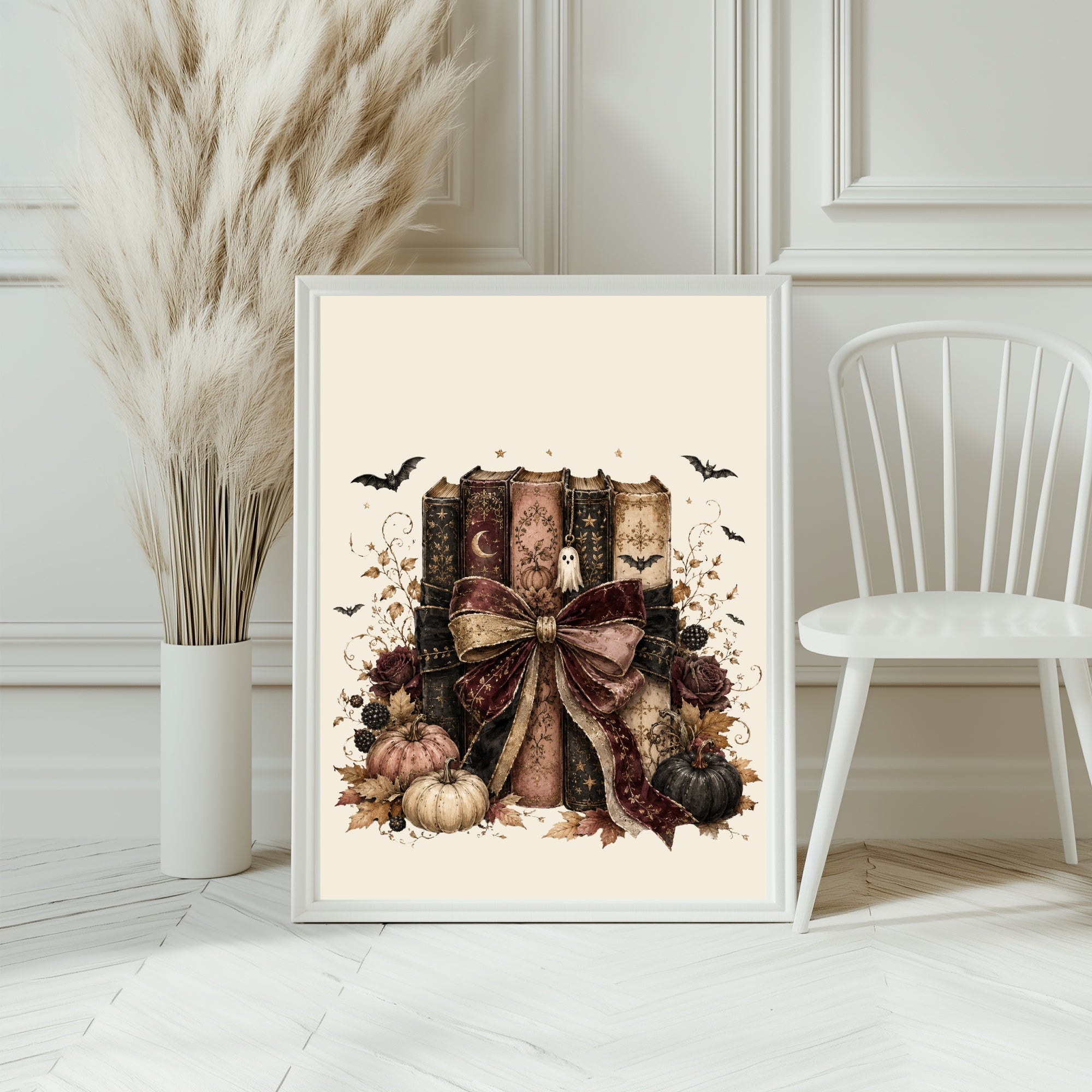 Spooky Book Pile Print | Gothic Halloween Wall Art