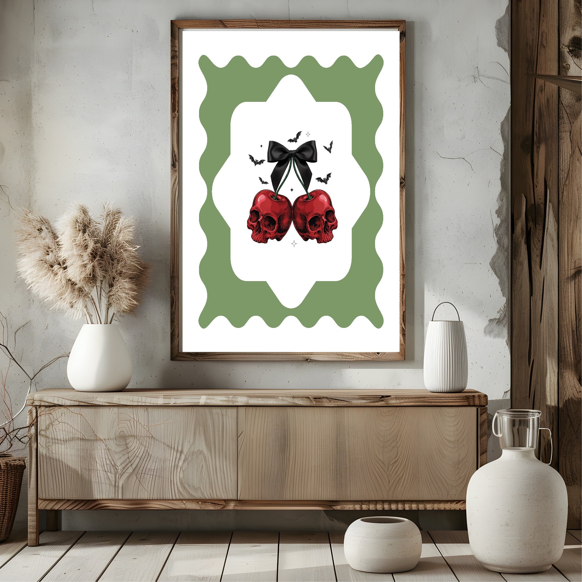 Cherry Skulls Print | Gothic Retro Wall Art