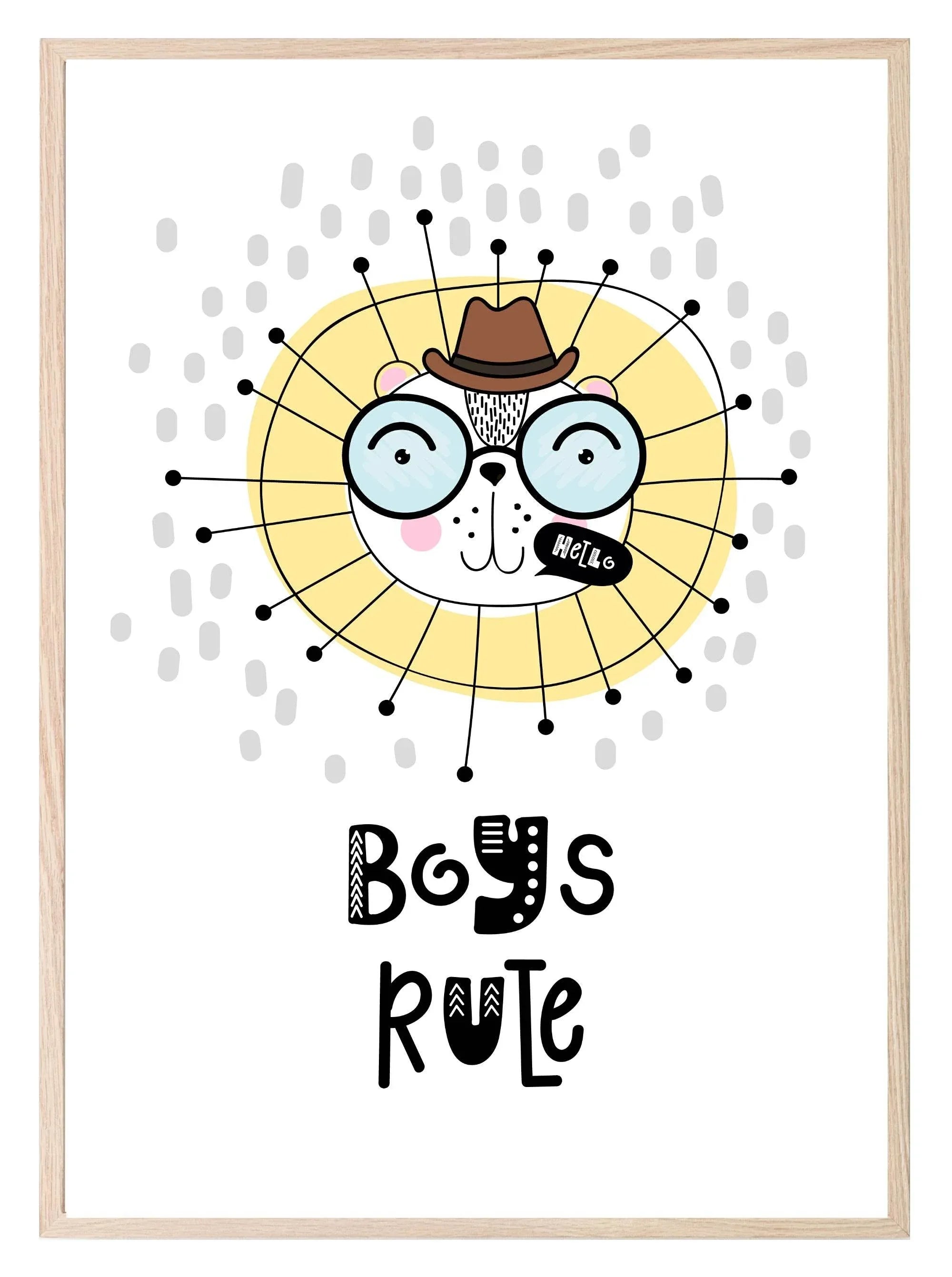 Boys Rule Lion Print | Scandinavian Inspired Kids Wall Art - Larosier Prints
