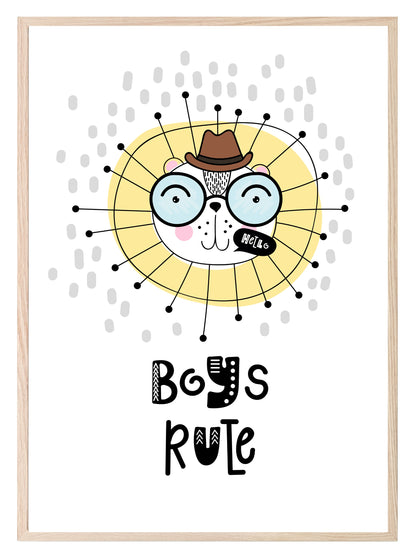 Boys Rule Lion Print | Scandinavian Inspired Kids Wall Art