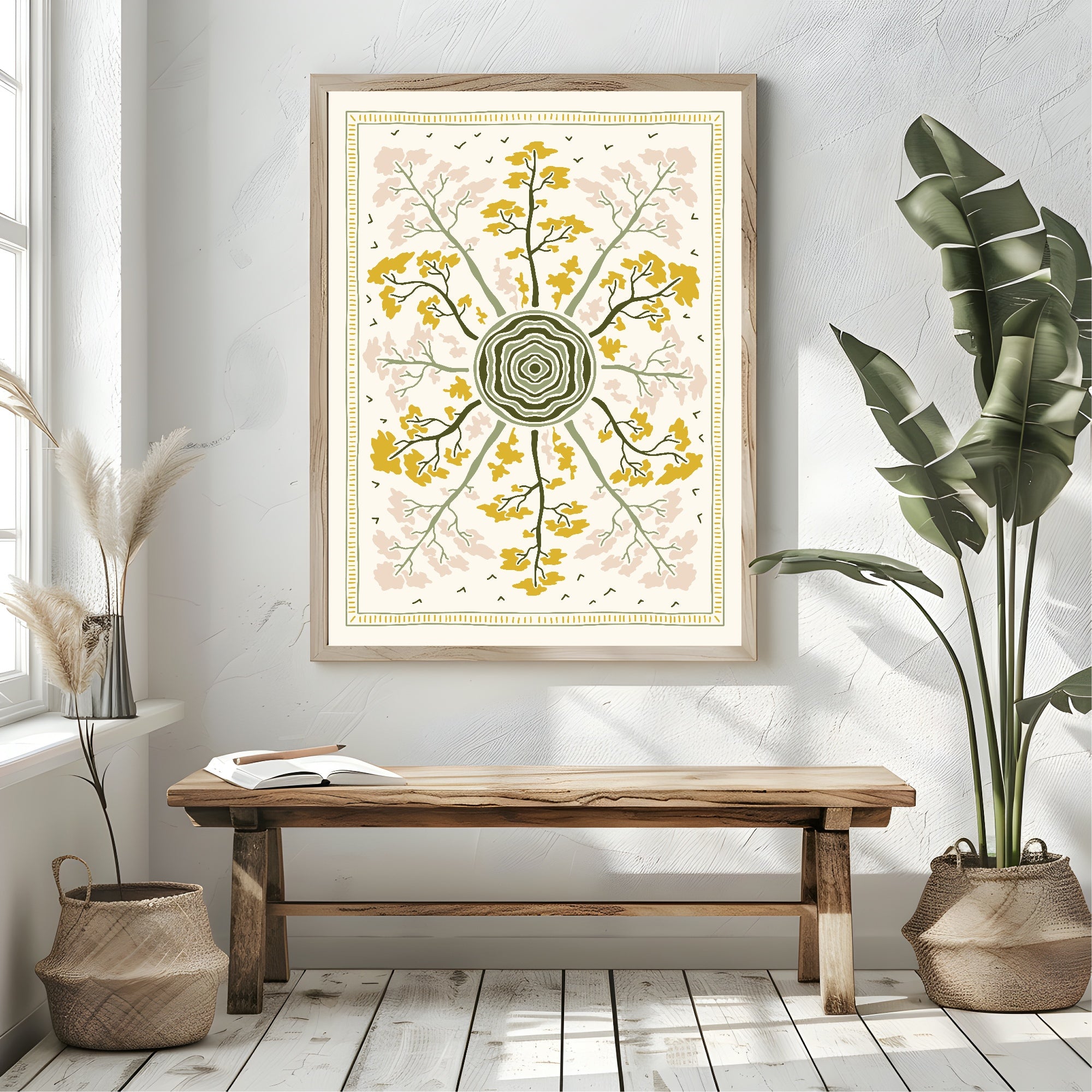 Retro Floral Print | Yellow & Pink Botanical Wall Art