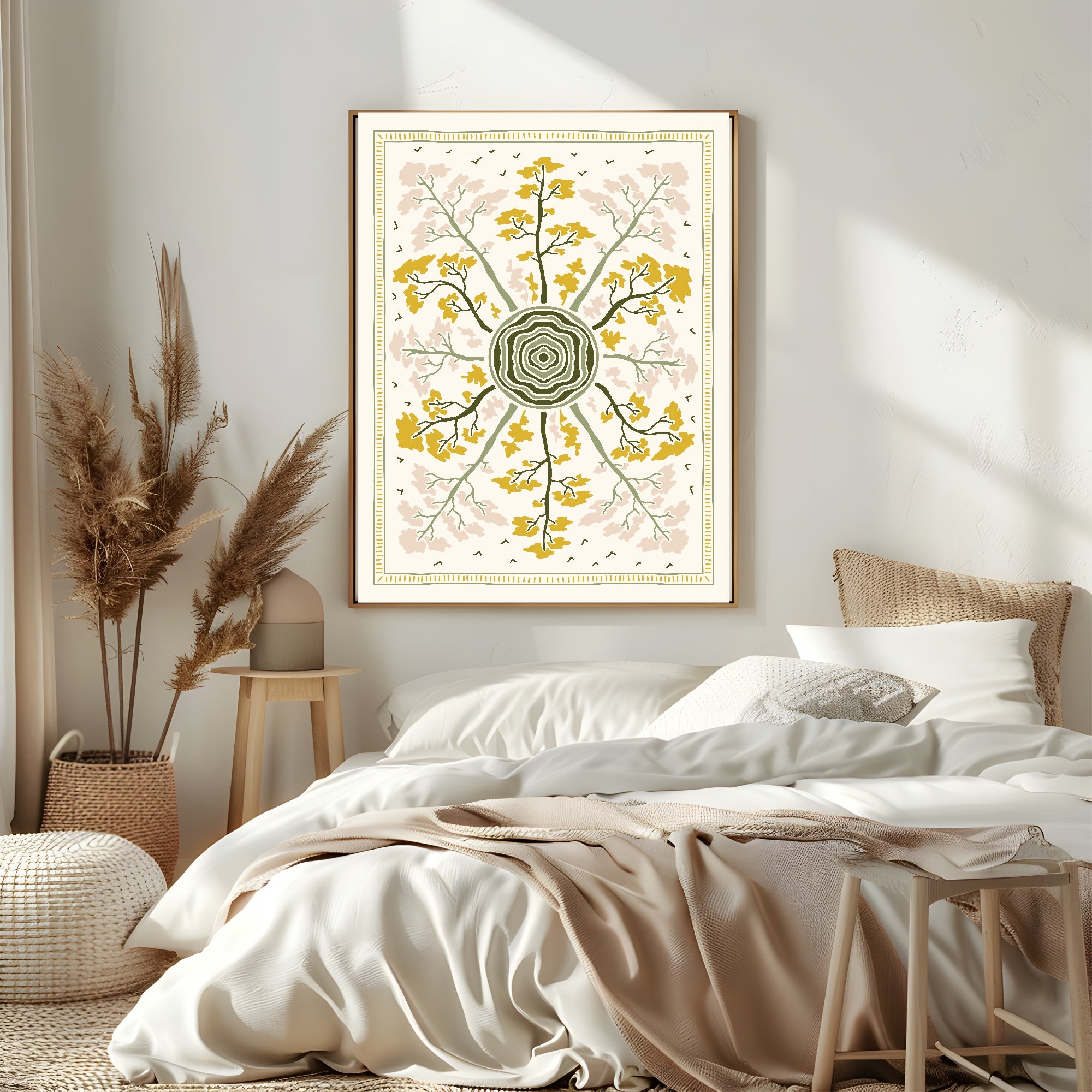 Retro Floral Print | Yellow & Pink Botanical Wall Art
