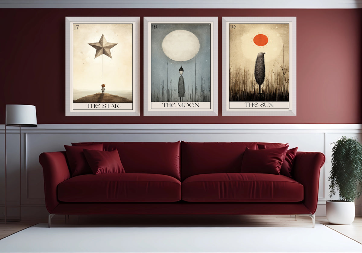 The Star, Moon and Sun complete set of three wall art prints
