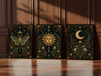 Autumn Moon, Sun and Moth complete set of three wall art prints