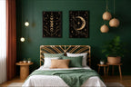 Black and Gold Moon and Moon Cycle coordinated wall art