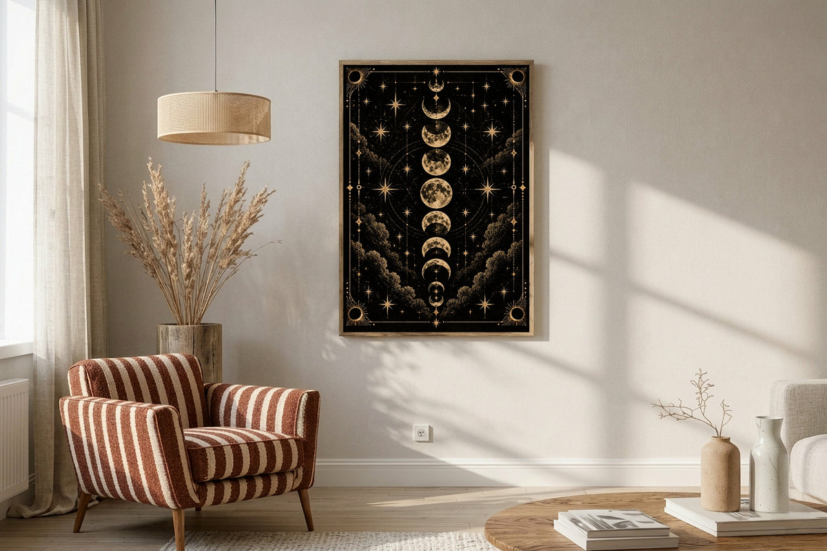 Black and Gold Moon Cycle wall art print