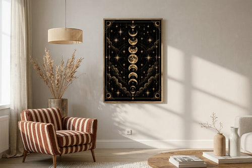 Black and Gold Moon Cycle wall art print