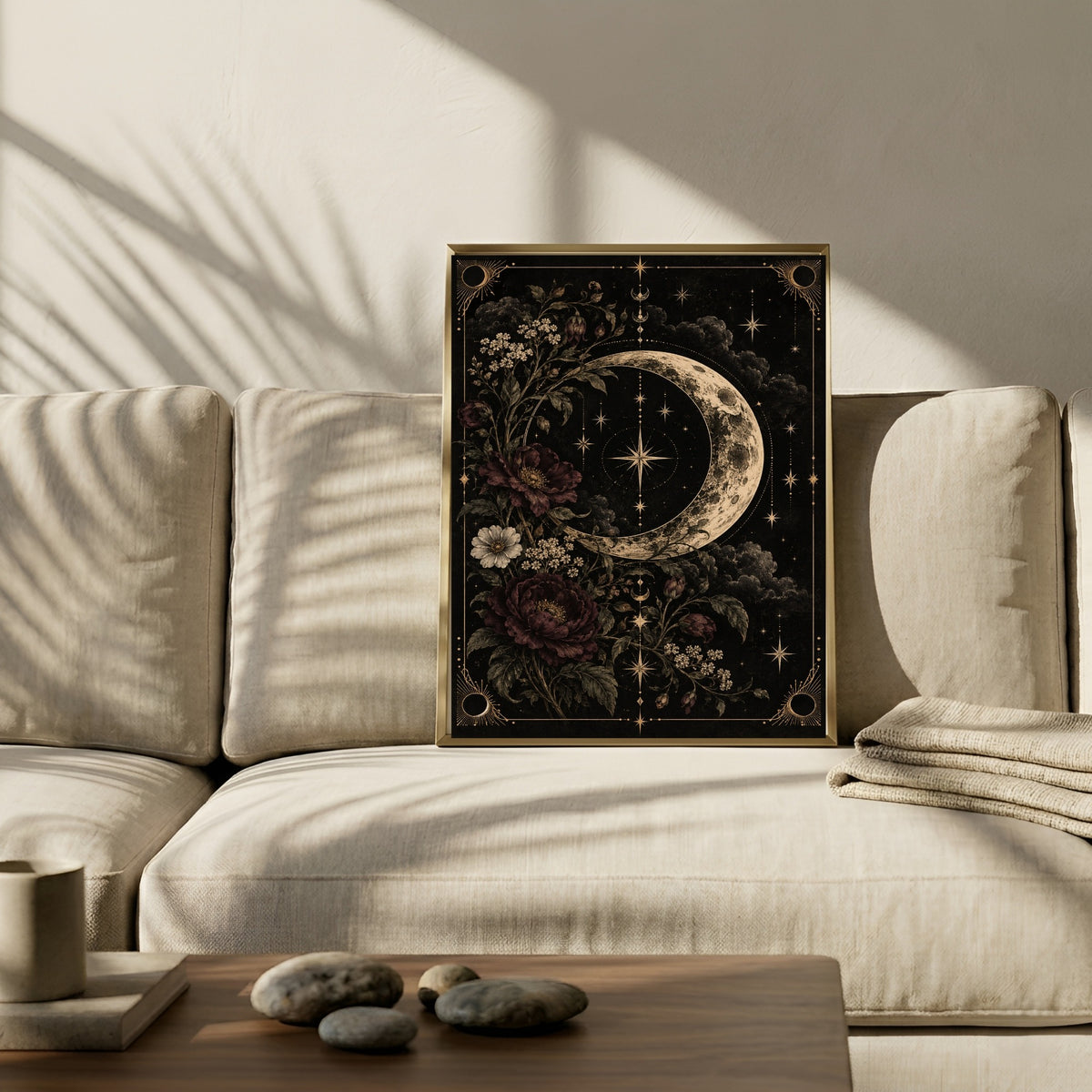 Black, Gold and Burgundy Moon wall art print