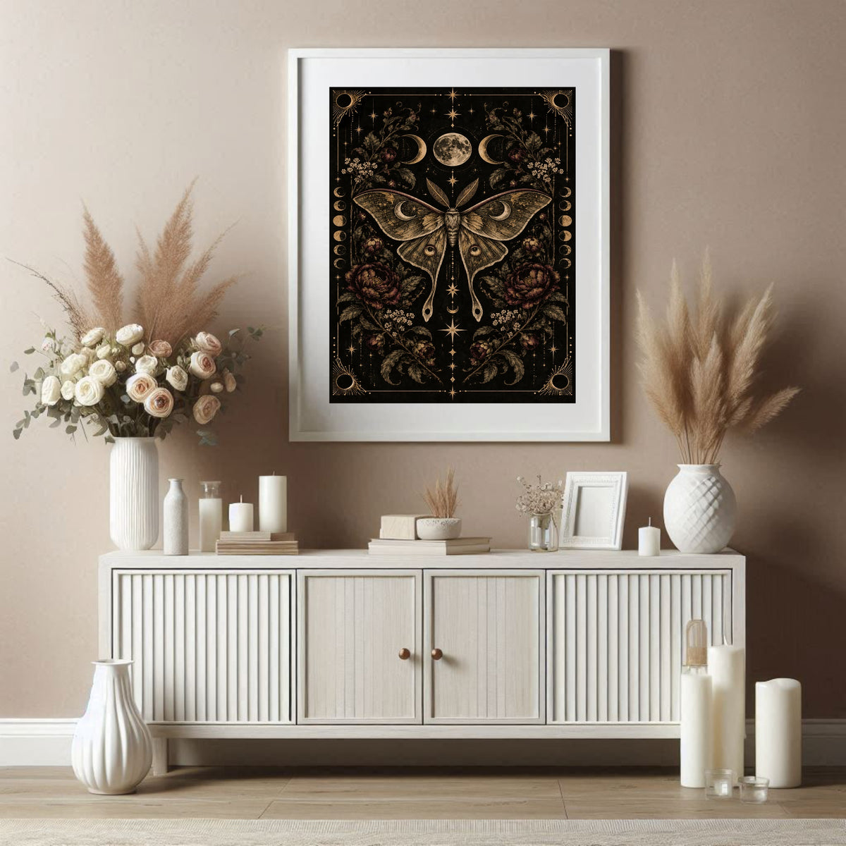 Black, Gold and Burgundy Moth styled wall art