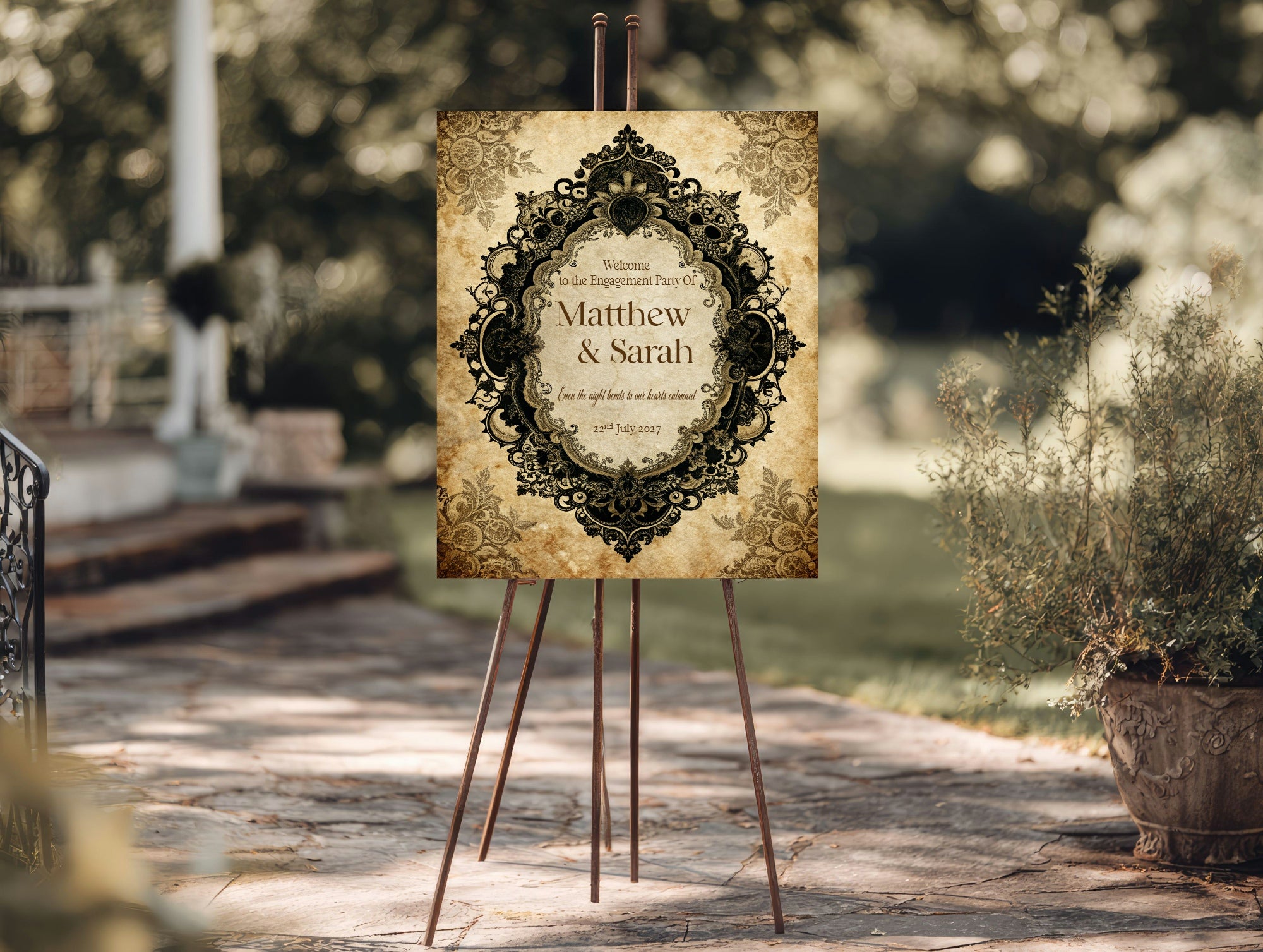 Gothic Engagement Welcome Party Sign | Black Lace Oval Frame