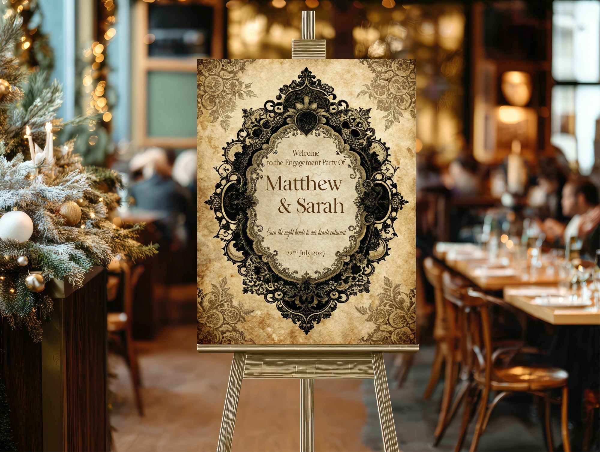 Gothic Engagement Welcome Party Sign | Black Lace Oval Frame