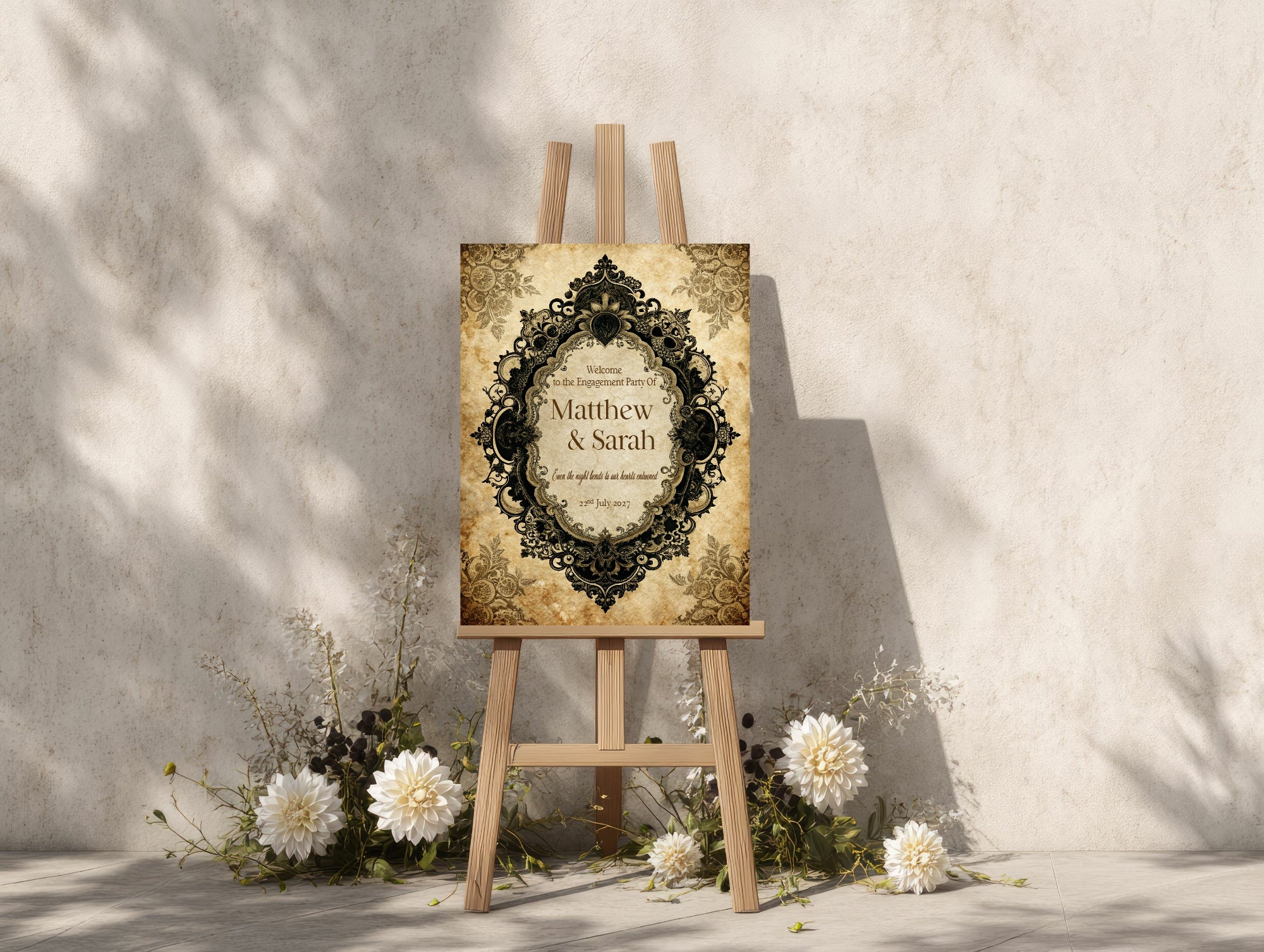 Gothic Engagement Welcome Party Sign | Black Lace Oval Frame
