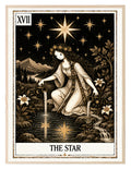 Star tarot artwork with figure and celestial reflections