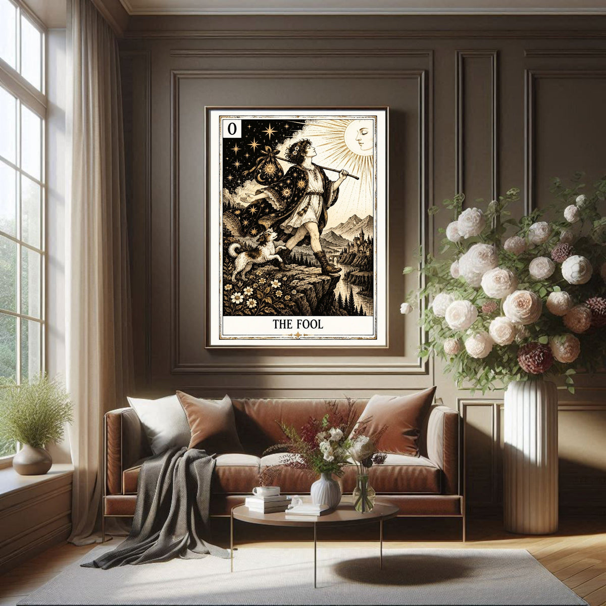 The Fool Tarot print in a styled interior