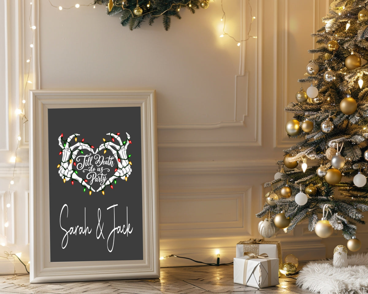 Personalised Christmas side with skeleton heart and lights