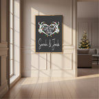 Christmas print displayed in a festive room