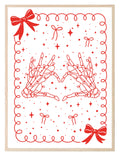 Red Line Skeleton Hands Christmas Print red