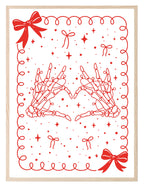 Red Line Skeleton Hands Christmas Print red