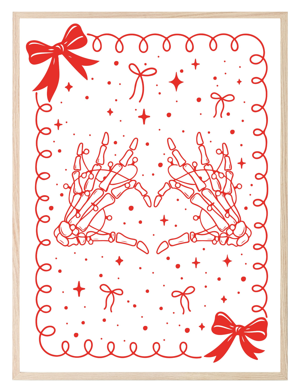 Red Line Skeleton Hands Christmas Print red