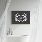 Till Death Do Us Part landscape wall art displayed in a bathroom interior