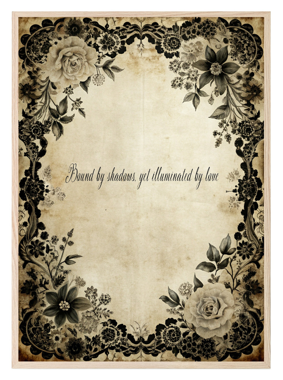 Black Rose Bound by shadows yet illuminated by love dark romantic wall art print